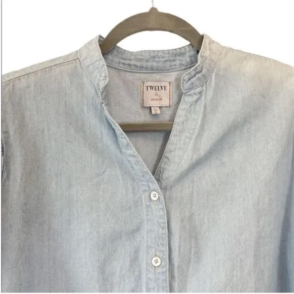 Twelve by Ontwelfth light blue flutter sleeve denim chambray button down shirt - Picture 3 of 6